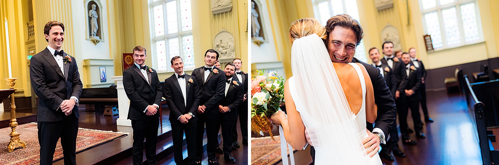 Groom has emotional reaction to bride walking down the aisle