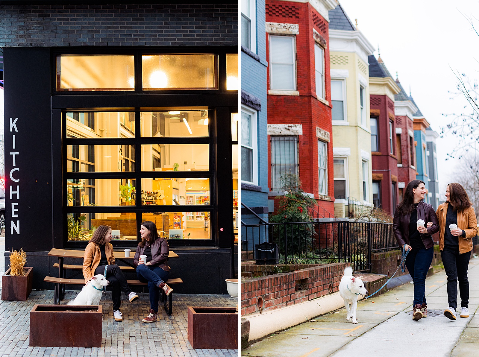 DC LGBTQ couple enjoys a cup of coffee and walks around the Eckington neighborhood with their dog.