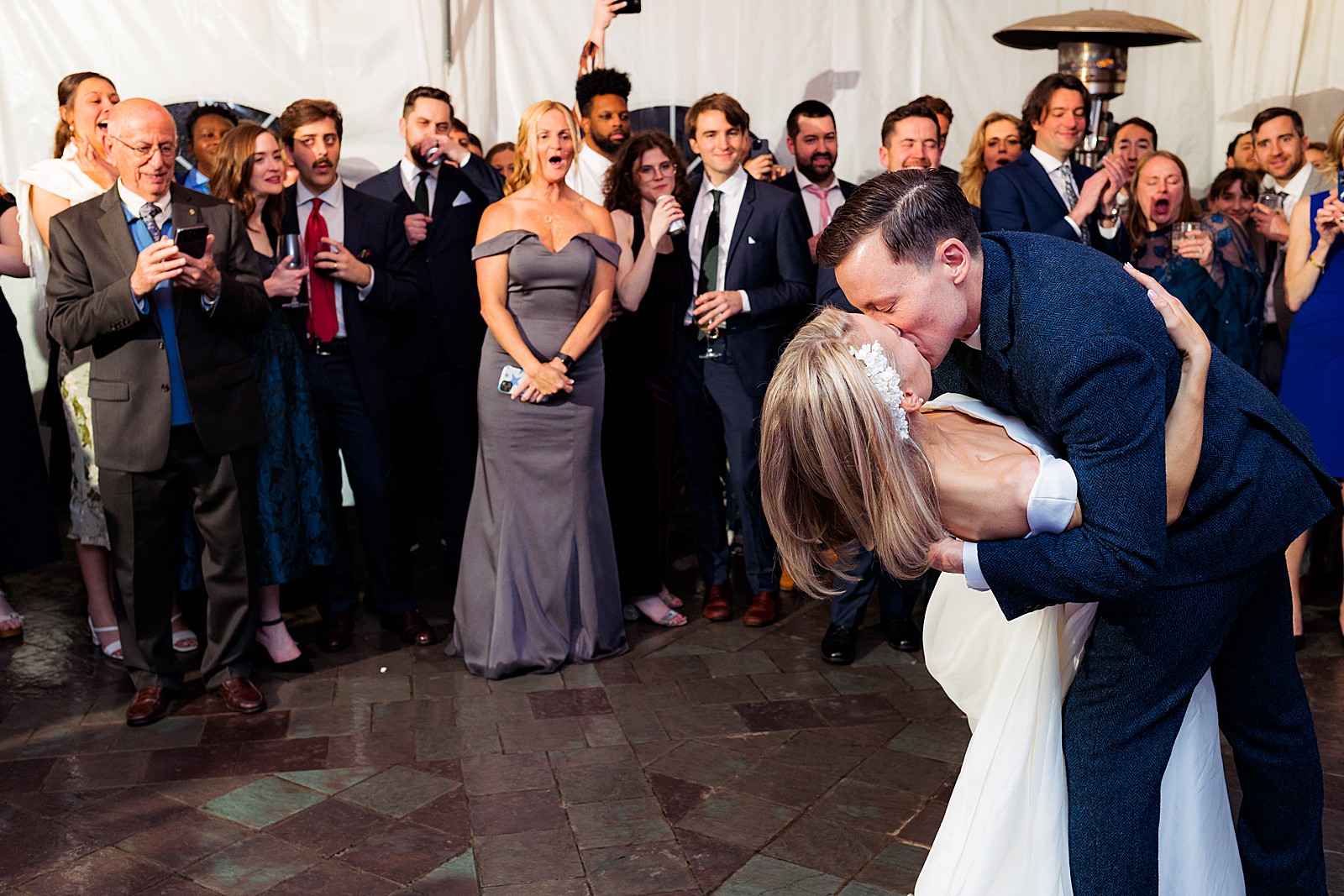 Bride and groom share a first dance in the tent at the Mount Vernon Inn Restaurant.